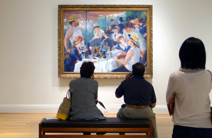 Museum-goers looking at Pierre-Auguste Renoir, Luncheon of the Boating Party, 1880–81, oil on canvas, 51.25 x 69.13 inches (The Phillips Collection; photo: Steven Zucker, CC BY-NC-SA 2.0)